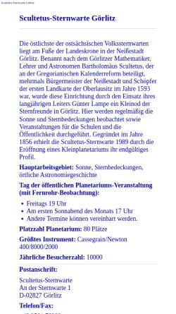 Vorschau der mobilen Webseite www.sn.schule.de, Scultetus-Sternwarte Görlitz