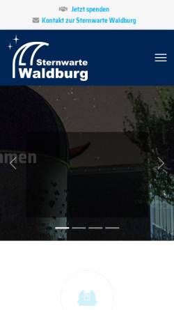 Vorschau der mobilen Webseite www.sternwarte-waldburg.de, Sternwarte des Astronomischen Arbeitskreises Waldburg-Weingarten