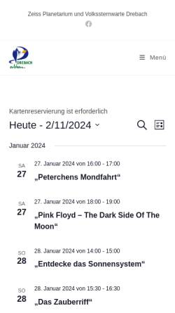 Vorschau der mobilen Webseite www.sternwarte-drebach.de, Sternwarte und Planetarium Drebach