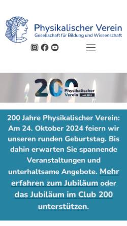 Vorschau der mobilen Webseite www.physikalischer-verein.de, Volkssternwarte Frankfurt