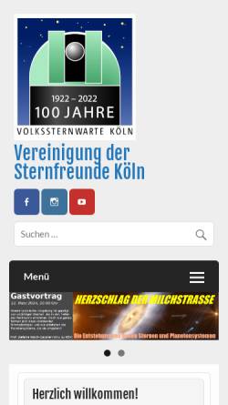 Vorschau der mobilen Webseite www.volkssternwarte-koeln.de, Volkssternwarte Köln