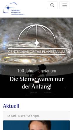 Vorschau der mobilen Webseite www.planetarium-laupheim.de, Volkssternwarte und Planetarium Laupheim