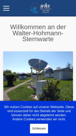 Vorschau der mobilen Webseite www.sternwarte-essen.de, Walter Hohmann Sternwarte Essen