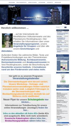 Vorschau der mobilen Webseite sternwarte-recklinghausen.de, Westfälische Volkssternwarte und Planetarium