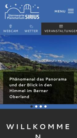 Vorschau der mobilen Webseite www.sternwarte-planetarium.ch, Sternwarte - Planetarium Sirius in Schwanden ob Sigriswil