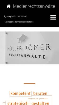 Vorschau der mobilen Webseite www.medienrechtsanwaelte.de, Medienrechtsanwälte Willers, Müller-Römer, Kunze & Partner