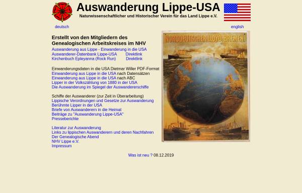 Vorschau von www.lippe-auswanderer.de, Auswanderung Lippe-USA