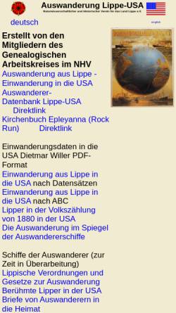 Vorschau der mobilen Webseite www.lippe-auswanderer.de, Auswanderung Lippe-USA