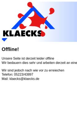 Vorschau der mobilen Webseite www.klaecks.de, Klaecks - Teilstationäres Wohnen bei Klaecks