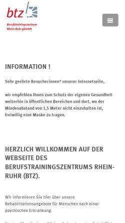Vorschau der mobilen Webseite www.btz-duisburg.de, Berufliche Rehabilitation im BerufsTrainingsZentrum Duisburg
