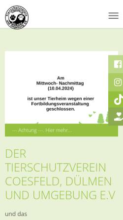 Vorschau der mobilen Webseite tsv-coesfeld-duelmen.de, Tierheim und Tierschutzverein Dülmen e.V.