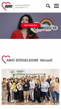 Vorschau der mobilen Webseite www.awo-duesseldorf.de, Arbeiterwohlfahrt Düsseldorf e. V.