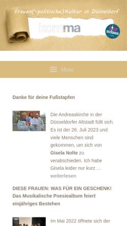 Vorschau der mobilen Webseite www.komma-duesseldorf.de, Kom!ma - Verein für Frauenkommunikation e.V.