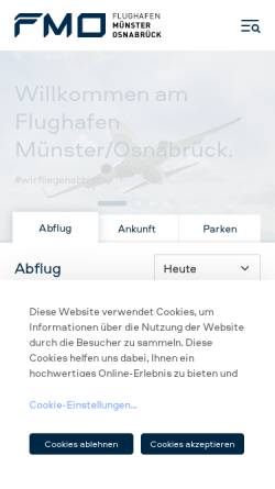 Vorschau der mobilen Webseite www.fmo.de, Bürgerinitiative gegen den Ausbau des Flughafens Münster/Osnabrück (FMO) e.V.