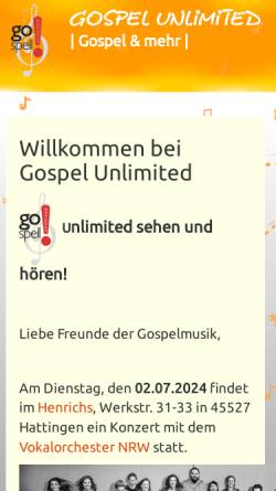 Vorschau der mobilen Webseite www.gospelunlimited-chor.de, Gospel Unlimited Chor