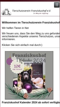 Vorschau der mobilen Webseite www.franziskushof-tierschutzverein.de, Tierschutzverein Franziskushof e.V.