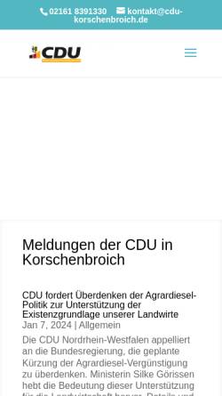 Vorschau der mobilen Webseite cdu-korschenbroich.de, CDU in der Stadt Korschenbroich