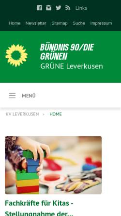 Vorschau der mobilen Webseite www.die-gruenen-leverkusen.de, Bündnis 90/Die Grünen, Kreisverband Leverkusen