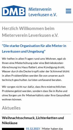 Vorschau der mobilen Webseite www.dmb-mieterverein-leverkusen.de, Mieterverein Leverkusen e.V.