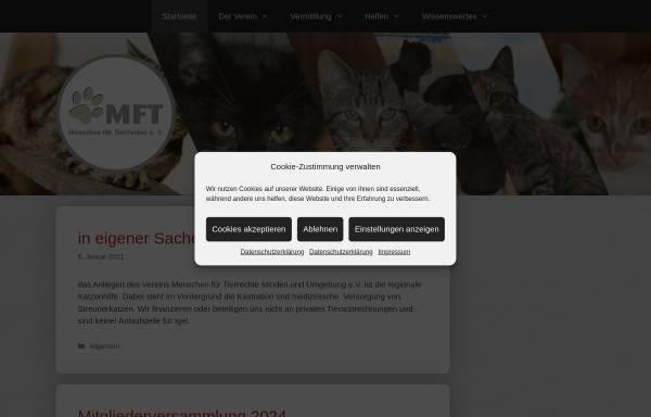 Vorschau von www.mft-minden.de, Menschen für Tierrechte Minden und Umgebung e.V.