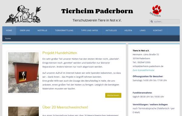 Vorschau von www.tierheim-paderborn.de, Tierheim Paderborn