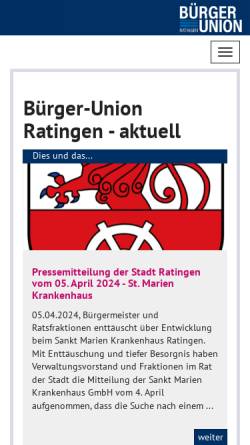 Vorschau der mobilen Webseite www.buerger-union-ratingen.de, Bürger-Union
