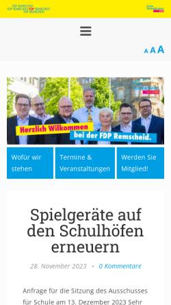 Vorschau der mobilen Webseite www.fdp-remscheid.de, FDP Remscheid