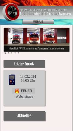 Vorschau der mobilen Webseite www.feuerwehr-luettringhausen.de, Freiwillige Feuerwehr Remscheid - Löscheinheit Lüttringhausen