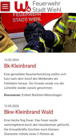Vorschau der mobilen Webseite www.feuerwehr-wiehl.de, Freiwillige Feuerwehr der Stadt Wiehl