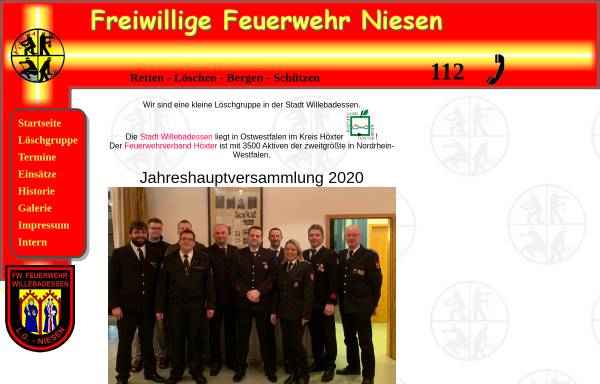 Vorschau von www.feuerwehr-niesen.de, Freiwillige Feuerwehr, Löschgruppe Niesen