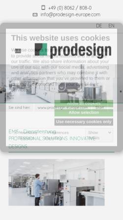Vorschau der mobilen Webseite www.prodesign-europe.com, Pro-Design GmbH
