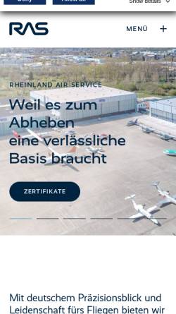 Vorschau der mobilen Webseite www.ras.de, RAS Rheinland Air Service Werft & Handel GmbH