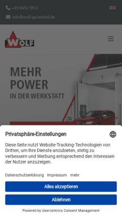 Vorschau der mobilen Webseite www.wolf-geisenfeld.de, Wolf Anlagen-Technik GmbH & Co. KG