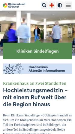 Vorschau der mobilen Webseite www.krankenhaus-sindelfingen.de, Krankenhaus Sindelfingen