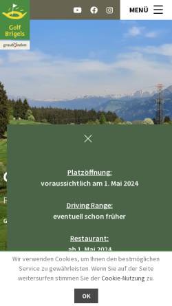 Vorschau der mobilen Webseite www.golfidylle.ch, Golfplatz Brigels
