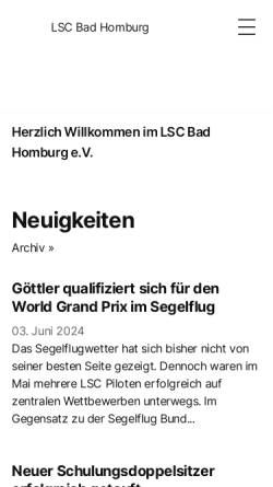 Vorschau der mobilen Webseite www.lsc-badhomburg.de, Luftsportclub Bad Homburg und AMC Oberursel
