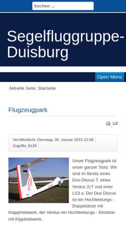 Vorschau der mobilen Webseite www.sfg-du.de, Segelfluggruppe Duisburg e.V.
