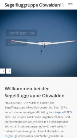 Vorschau der mobilen Webseite www.sgow.ch, Segelfluggruppe Obwalden