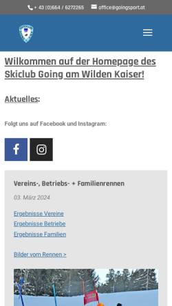 Vorschau der mobilen Webseite www.skiclub.at, Skiclub GOING am Wilden Kaiser