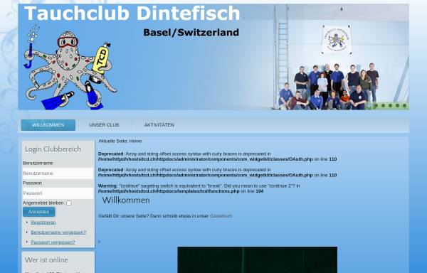 Vorschau von www.tcd.ch, Tauchclub Dintefisch