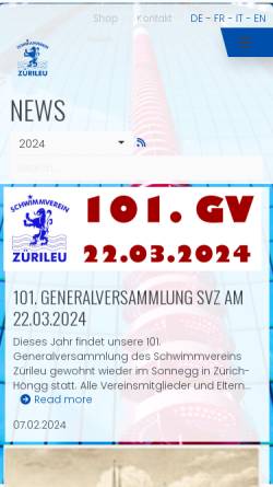 Vorschau der mobilen Webseite www.svzuerileu.ch, Schwimmverein Zuerileu