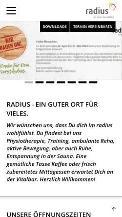 Vorschau der mobilen Webseite www.radius-ravensburg.de, Radius Reha-Forum