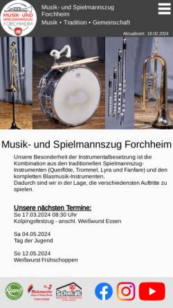 Vorschau der mobilen Webseite www.spielmannszug-forchheim.de, Spielmannszug der Sportvereinigung Jahn Forchheim