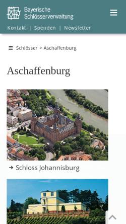 Vorschau der mobilen Webseite www.schloesser.bayern.de, Bayerische Schlösserverwaltung