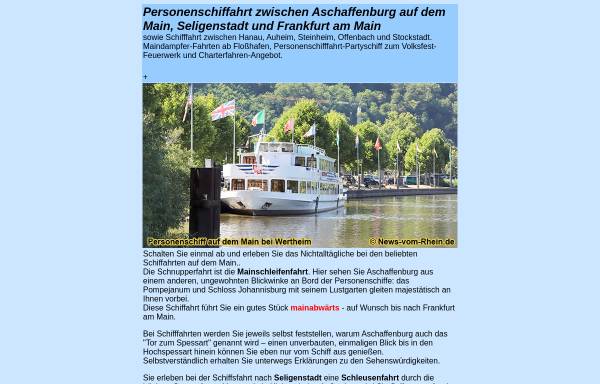 Vorschau von www.aschaffenburg.personenschiffe.de, Personenschifffahrt auf dem Main