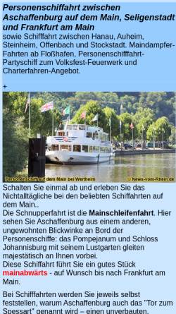 Vorschau der mobilen Webseite www.aschaffenburg.personenschiffe.de, Personenschifffahrt auf dem Main