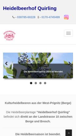 Vorschau der mobilen Webseite www.hof-quirling.de, Heidelbeerhof Quirling