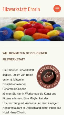 Vorschau der mobilen Webseite www.choriner-filzwerkstatt.de, Choriner Filzwerkstatt