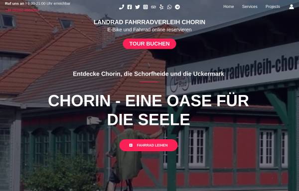 Vorschau von www.fahrradverleih-chorin.de, Fahrradverleih im Bahnhof Chorin-Kloster