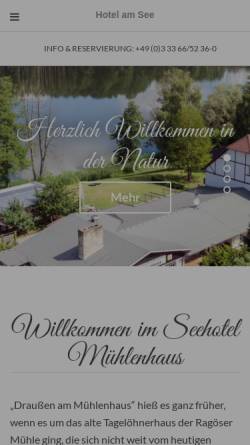 Vorschau der mobilen Webseite www.seehotel-muehlenhaus.de, Seehotel Mühlenhaus